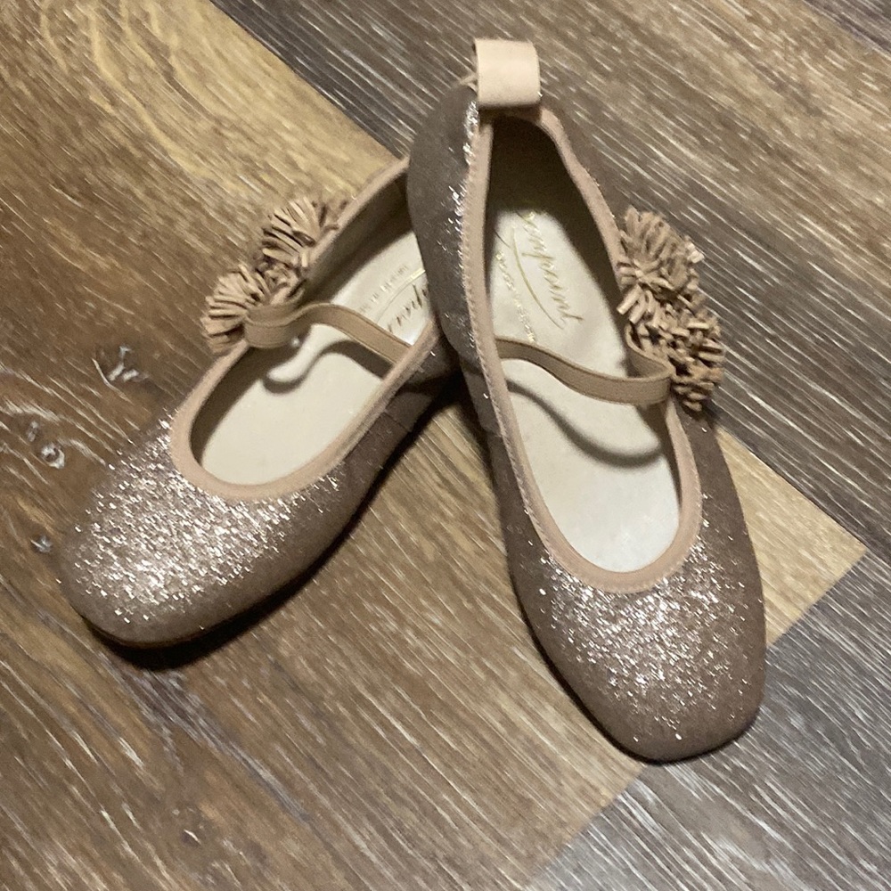 Bonpoint Girls Glitter Tan Mary Jane Ballet Flats